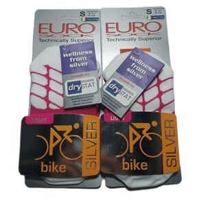 LOT OF 2 - Euro Unisex Size M 4-7, W 5-8 - Silver Bike Socks Light Cycle Quarter